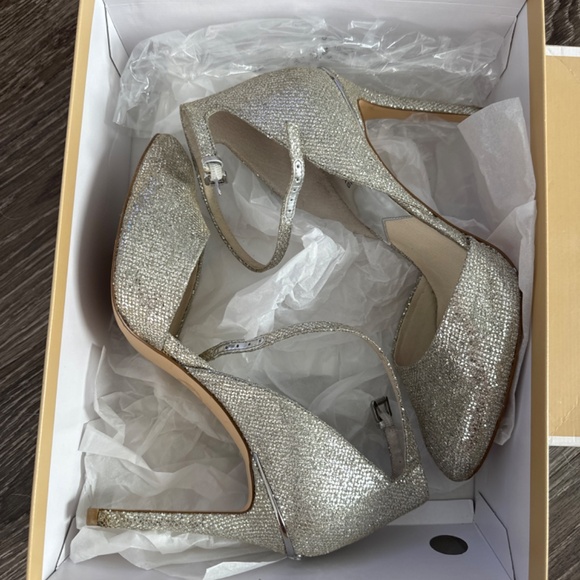 Michael Kors Silver Georgia Ankle Strap Glitter Heel Women’s 10 - Picture 6 of 8